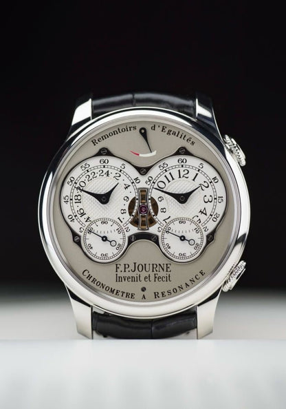 F.P. Journe Resonance 2024, platinum case, dual time display, manual-winding movement, full set, unworn condition, collector’s timepiece.
