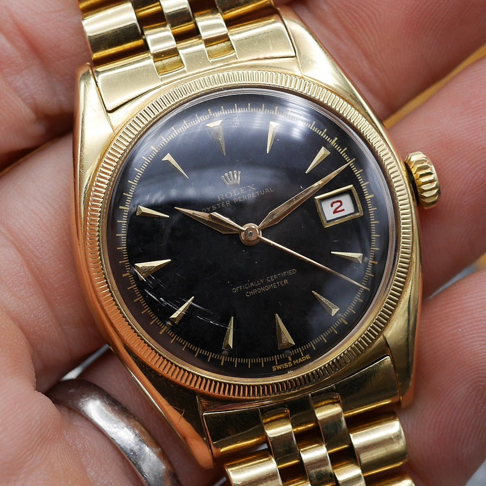 Rolex Oyster Perpetual Date Ref: 6075 in Yellow gold. Circa: 1950.
