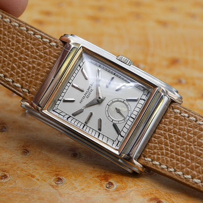 Patek Philippe Rectangular Retro Dress Watch in White and Pink Gold, Circa 1929.